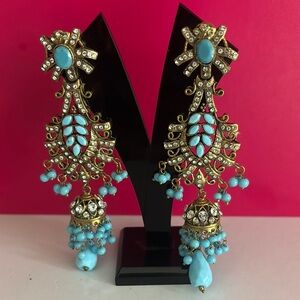 Elegant Gold and Turquoise Chandelier Earrings